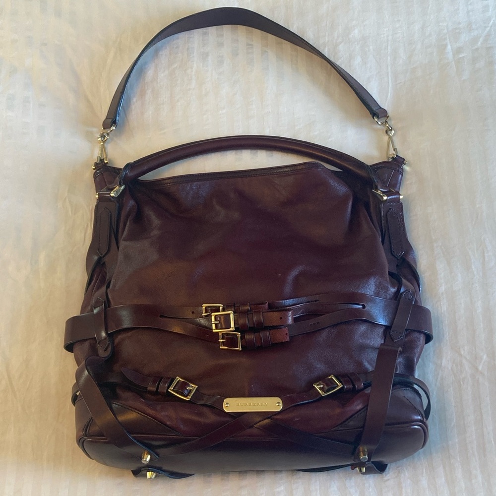 Burberry Bridle Gosford Hobo Bag in Burgundy Lambskin - Picture 1 of 17